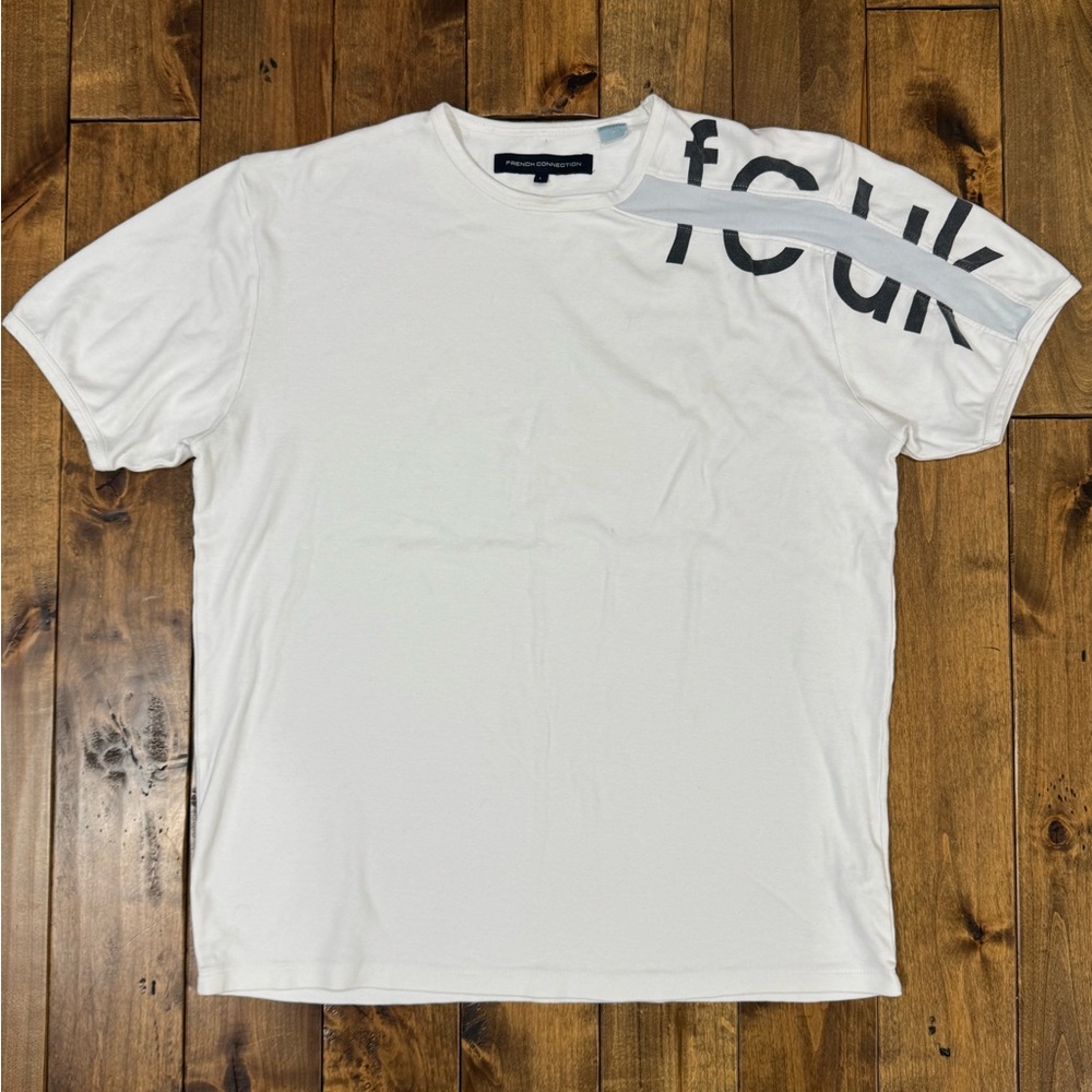 2 French Connection White Short Sleeve Tee with Graphic & dotted shirt set